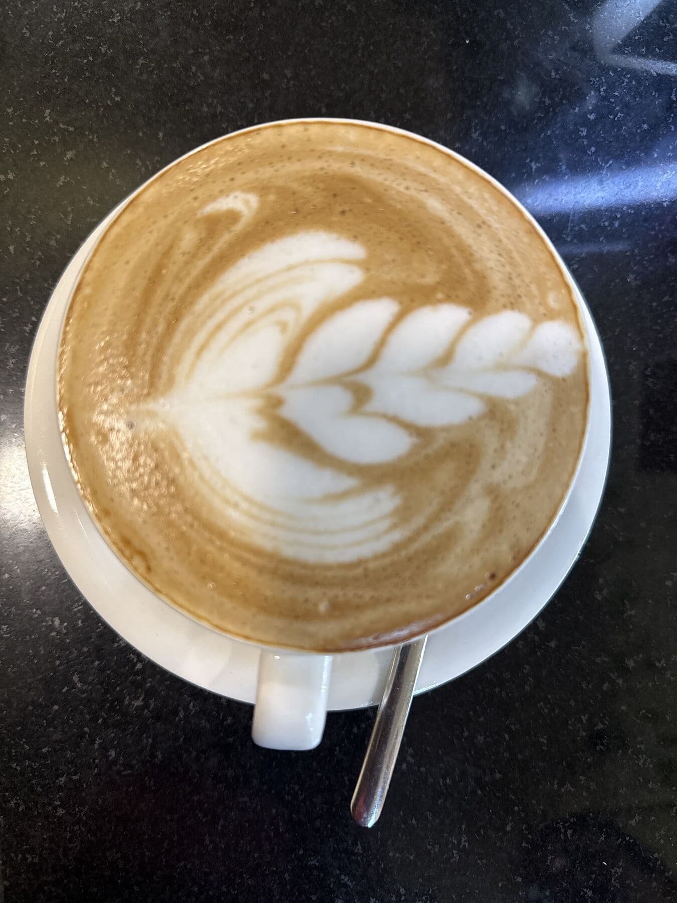 Cappuccino with a leaf of latte art